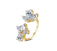 Grewod Anillo Matrimonio Mujer Oro Amarillo 9 K Moissanita Blanca Abierto Flor Anillos para Boda Tamaño 23