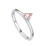 Grewod Anillo Matrimonio Mujer Oro Blanco 14K, 4x4 MM Morganita Triangulo Rosa, Sencillo, Joyas Piedra Anillos Joyeria Talla 12