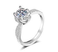 Grewod Anillo Matrimonio Mujer Oro Blanco 18 K Diamante Laboratorio Blanco Redondo Flor Ajustable Anillo de Aniversario Talla 21