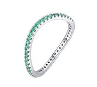Grewod Anillo Matrimonio Mujer Oro Blanco 9 Kilates, Esmeralda Laboratorio Redonda Verde, Ola, Joyería Piedra Anillos de Bodas Tamaño 16