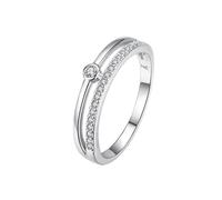 Grewod Anillo Matrimonio Mujer Oro Blanco 9K, Moissanita Redonda Blanco, Anillo de Línea de 2 Capas, Joyas Piedra Aniversario Talla 16