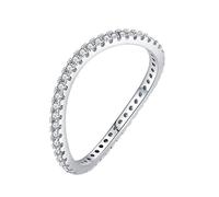 Grewod Anillo Mujer Oro Blanco 9 Kilates, Moissanita Redonda Blanco, Ola, Joyería Piedra Anillos para Boda Tamaño 12