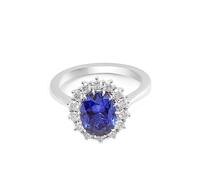 Grewod Anillo Mujer Zafiro Laboratorio 2ct con Flor y Moissanita Talla 11, Oro Blanco 14K, Joyería con Piedra