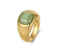 Grewod Anillos Acero Inoxidable Mujer, Ópalo Verde Simple 12mm Anillos Matrimonio Compromiso Joyería Tamaño 12
