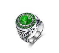 Grewod Anillos Alianzas de Boda Acero Inoxidable para Hombre, Piedra Vintage Plata Verde 24mm Anillo de Compromiso Tamaño 27