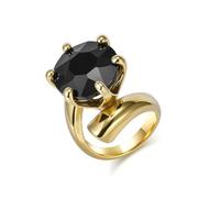 Grewod Anillos Boda Acero Inoxidable Mujer, Solitario de Circonita Negra Oro 24mm Anillos Fiesta con Piedra Tamaño 12