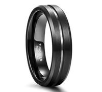 Grewod Anillos Boda de Tungsteno para Hombre, Ranura cepillado Negro 6mm Anillos Matrimonio Compromiso Joyas Talla 27