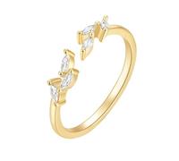 Grewod Anillos Boda Mujer Oro Amarillo 9 Kilates, 1.5x2.5 MM Moissanita Marquesa Blanco, Anillo Ajustable Hoja Abierto, Joyería Piedra Talla 18