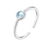 Grewod Anillos de Boda Mujer Oro Blanco 9K, 4x4 MM Piedra de Luna Redonda Azul, Anillo Ajustable Abierto, Joyería Talla 13