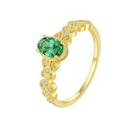 Grewod Anillos de Compromiso Mujer Oro Blanco 14K, 4x6 MM Esmeralda Laboratorio Ovalada Verde, Vintage, Joyas Piedra Anillos de Matrimonio Talla 11