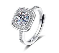 Grewod Anillos de Compromiso Mujer Oro Blanco 9 Kilates Diamante Laboratorio Blanco Redondo Elegante Ajustable Anillos de Bodas Matrimonio Piedra Tamaño 20