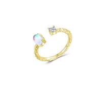 Grewod Anillos de Fiesta Mujer Oro 14K, 4x6 MM Piedra de Luna Ovalada Multicolor con Moissanita, Anillo Abierto Vintage Ajustable, Bodas Tamaño 20