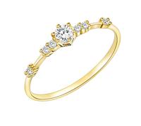 Grewod Anillos de Mujer Oro 9 Kilates Diamante Laboratorio Blanco Redondo Delicado Anillos de Matrimonio Tamaño 9