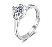 Grewod Anillos de Mujer Oro Blanco 9 Kilates Diamante Laboratorio Blanco Redondo Flor Ajustable Anillo Matrimonio Tamaño 12