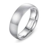 Grewod Anillos de Titanio para Hombre y Mujer, Cúpula Cepillada Plata 6mm Anillos de Bodas Matrimonio Joyería Talla 17