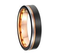 Grewod Anillos Fiesta de Tungsteno para Hombre, Cepillado Negro Rosa Oro Plata 6mm Anillo Joyeria Matrimonio Talla 25