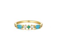 Grewod Anillos Fiesta Mujer Oro Amarillo 14K, Turquesa Marquesa Azul con Moissanita, Vintage Delicada, Joyería Anillo Tamaño 9