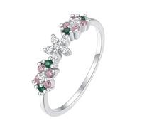 Grewod Anillos Fiesta Mujer Oro Blanco 14K, Esmeralda Laboratorio Redonda Verde con Cristal, Flor, Joyería Piedra Anillo de Compromiso Tamaño 18