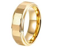 Grewod Anillos Hombre Compromiso de Tungsteno, Geométrico Cepillado Oro 8mm Anillo de Matrimonio Joyas Tamaño 22