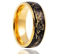 Grewod Anillos Hombre Joyeria de Tungsteno, Diseño de Cielo Estrellado Oro Negro 8mm Anillo de Boda Matrimonio Talla 27