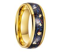 Grewod Anillos Hombre Tungsteno, Cielo Estrellado con Incrustaciones de Lámina de Oro 8mm Anillos de Matrimonio Tamaño 25
