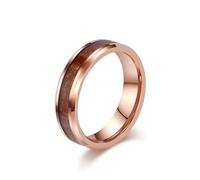 Grewod Anillos Joyeria de Tungsteno para Mujer y Hombre, Madera Oro Rosa 6mm Anillos Matrimonio Compromiso Tamaño 22