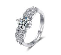 Grewod Anillos Joyeria Mujer Oro Blanco 9 K Diamante Laboratorio Blanco Redondo Alas de Ángel Ajustables Anillo Tamaño 9