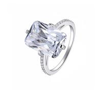 Grewod Anillos Matrimonio Mujer Oro Blanco 9 Kilates, 1.8x1 MM Moissanita Rectángulo Blanco, Elegante, Joyería Piedra Anillo para Boda Talla 18