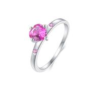 Grewod Anillos Matrimonio Mujer Oro Blanco 9 Kilates, Circonita Corazón Rosa, Elegante, Joyería Anillo Aniversario Tamaño 13