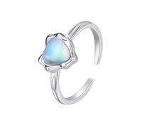 Grewod Anillos Mujer Boda Oro Blanco 9K, 6x6 MM Piedra de Luna Colorido, Anillo Abierto de Corazón Irregular Ajustable, Joyería Talla 13