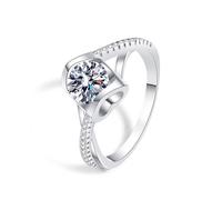 Grewod Anillos Mujer Novia Oro Blanco 18 K Moissanita Blanca Redonda Corazón Retorcido 0.5ct Anillos Matrimonio Talla 22