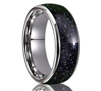 Grewod Anillos Tungsteno para Hombre, Cielo Estrella Diseño de Cúpula Negro 8mm Anillos Joyeria Matrimonio Talla 17