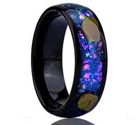Grewod Anillos Tungsteno para Hombre, Incrustación de Piedra Diseño de Cielo Estrellado Negro 8mm Anillos Matrimonio Talla 14