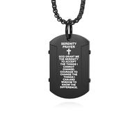 Grewod Collar Hombre Acero Inoxidable, Placa Militar Oración del Señor con la Cruz Negro Collar Colgante con Cadena 60 CM
