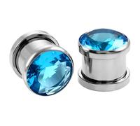 Grewod Dilatador 4MM Acero Inoxidable con Circonita Azul Claro Dilataciones Orejas Mujer Hombre Piercing Oreja Expansores Oreja, 2 Piezas
