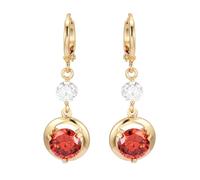 Grewod Pendientes Colgantes Mujer Oro 14 Kilates Rubí Laboratorio Rojo Redondo con Moissanita Elegante Pendientes Largos Fiesta