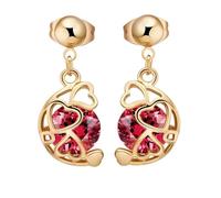 Grewod Pendientes de Novia Boda Oro Amarillo 9K Rubí Laboratorio Rojo Redondo Hueco Corazon Pendientes Largos Mujer