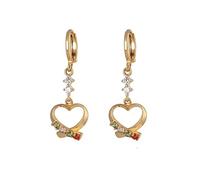 Grewod Pendientes Fiesta Largos Mujer Oro 9 K Cristal Rosa Granate Rubí Rojo Redondo con Moissanita Hueco Corazon Pendientes