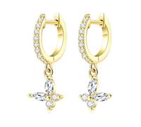 Grewod Pendientes Largos Fiesta Mujer Oro 18K Moissanita Blanca Marquesa Aro con Mariposa Pendientes Boda
