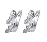 Grewod Pendientes Novia Oro Blanco 14 Kilates Moissanita Blanca Redonda Elegante Torcido Pendientes Aro Mujer