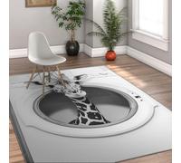 Grey and 180x300cm White Alfombra para salon dormitorio Giraffe in the Washing lavable a maquina Print Large Alfombrilla suave Tapete Animal pelo corto Floor con antideslizante Backing comedor