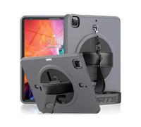 (Grey)For Ipad Pro 12.9 2022 / 2021 / 2020 / 2018 Shockproof Tpu + Pc Tablet Case With Holder & Pen Slot & Shoulder Strap(dark Rose Red)