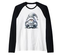 Grey GNOME Graphic In Monochrome Outfit Women Cute Christmas Camiseta Manga Raglan