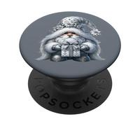 Grey GNOME Graphic In Monochrome Outfit Women Cute Christmas PopSockets PopGrip Adhesivo