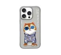 (Grey Hoodie Cat, Multicolor) NIMMY for iPhone 16 Pro Case Embroidery PU Leather+PC+TPU Phone Cover - Grey Hoodie Cat
