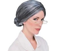 Grey Old Lady Granny Bun Hair Wig Fancy Dress Costume (peluca)