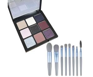 Grey-Purple Glitter Eyeshadow Palette, Matte Eyeshadow Palette, Highly Pigmented Dark Grey Smoky Durable, No se Desprende Polvo, No se Corre, Incluye 8 Pinceles para Sombra de Ojos