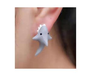 (Grey Shark) Corgi Dinosaurs Stud Earrings Jewelries Cartoon Animals Dog Biting Stud Earring With Alloy For Valentine\'s Day Christmas/YY