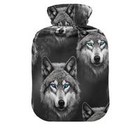 Grey Wolf Blue Eyes - Botella de agua caliente con funda de terciopelo, botellas de calor para calambres menstruales, alivio del dolor, tamaño mediano