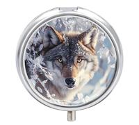Grey Wolf in The Snowy - Pastillero portátil pequeño con 3 compartimentos para bolso de bolsillo